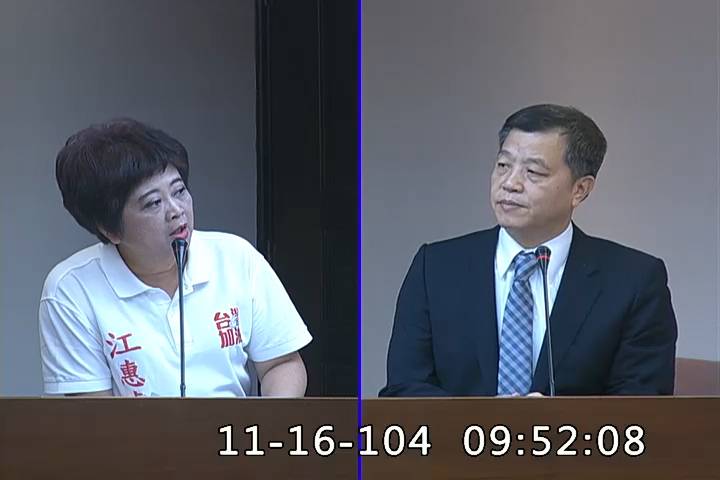 2015-11-16 09:00 第8屆 第8會期 主辦單位:社會福利及衛生環境委員會 江惠貞委員質詢封面