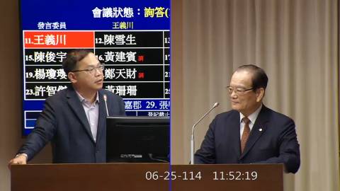 2025-06-25 09:00 第11屆 第3會期 主辦單位：交通委員會 王義川委員質詢封面