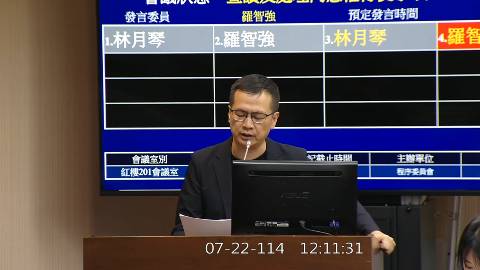 2025-07-22 12:00 第11屆 第3會期 主辦單位：程序委員會 羅智強委員質詢封面