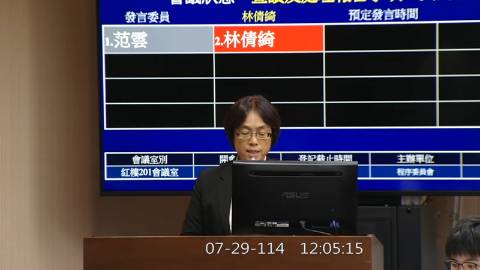 2025-07-29 12:00 第11屆 第3會期 主辦單位：程序委員會 林倩綺委員質詢封面