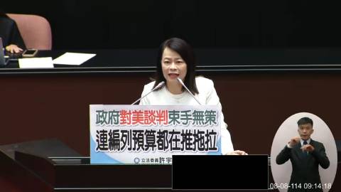 2025-08-08 09:00 第11屆 第3會期 主辦單位：院會 許宇甄委員質詢封面