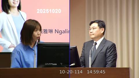 2025-10-20 09:00 第11屆 第4會期 主辦單位：交通委員會 張雅琳委員質詢封面