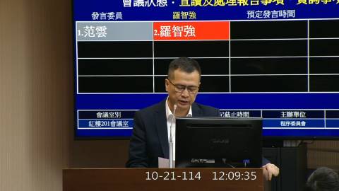2025-10-21 12:00 第11屆 第4會期 主辦單位：程序委員會 羅智強委員質詢封面