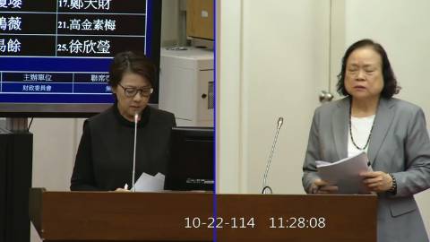 2025-10-22 09:00 第11屆 第4會期 主辦單位：財政委員會 黃珊珊委員質詢封面