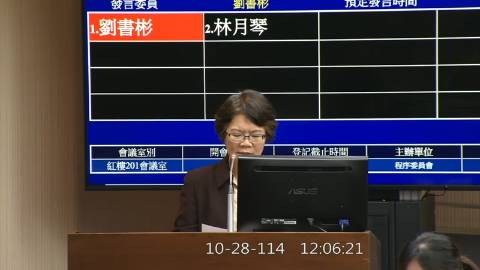 2025-10-28 12:00 第11屆 第4會期 主辦單位：程序委員會 劉書彬委員質詢封面