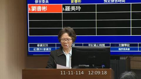 2025-11-11 12:00 第11屆 第4會期 主辦單位：程序委員會 劉書彬委員質詢封面