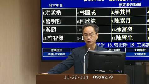 2025-11-26 09:00 第11屆 第4會期 主辦單位：交通委員會 李昆澤委員質詢封面