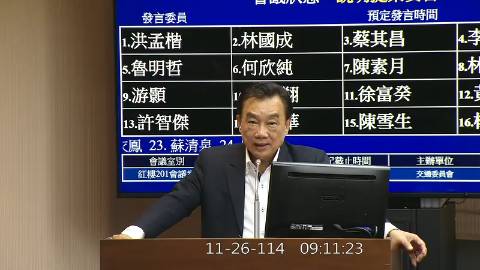 2025-11-26 09:00 第11屆 第4會期 主辦單位：交通委員會 林國成委員質詢封面