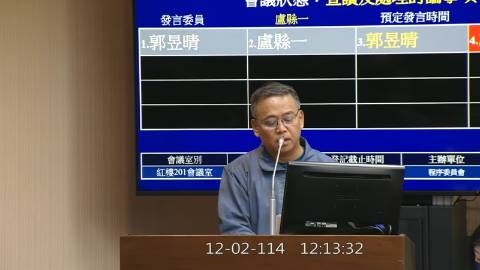 2025-12-02 12:00 第11屆 第4會期 主辦單位：程序委員會 盧縣一委員質詢封面