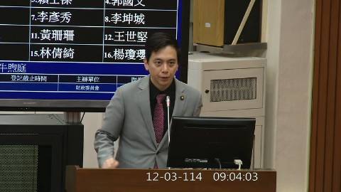 2025-12-03 09:00 第11屆 第4會期 主辦單位：財政委員會 牛煦庭委員質詢封面