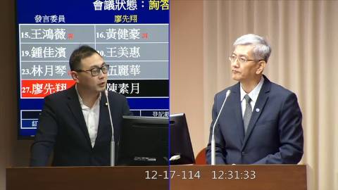 2025-12-17 09:00 第11屆 第4會期 主辦單位:交通委員會 廖先翔委員質詢封面