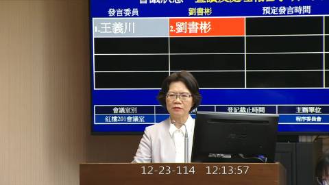 2025-12-23 12:00 第11屆 第4會期 主辦單位：程序委員會 劉書彬委員質詢封面