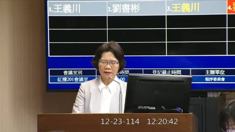 2025-12-23 12:00 第11屆 第4會期 主辦單位：程序委員會 劉書彬委員質詢封面