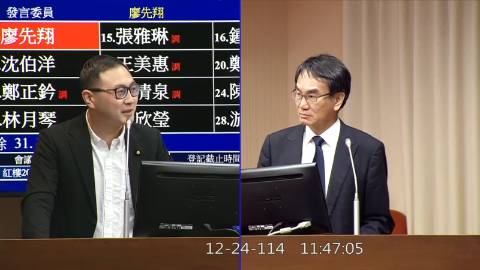 2025-12-24 09:00 第11屆 第4會期 主辦單位：交通委員會 廖先翔委員質詢封面