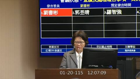 2026-01-20 12:00 第11屆 第4會期 主辦單位：程序委員會 劉書彬委員質詢封面