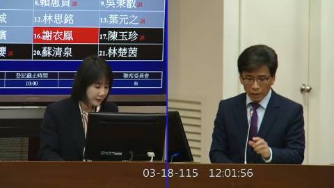 2026-03-18 09:00 第11屆 第5會期 主辦單位：財政委員會 謝衣鳯委員質詢封面