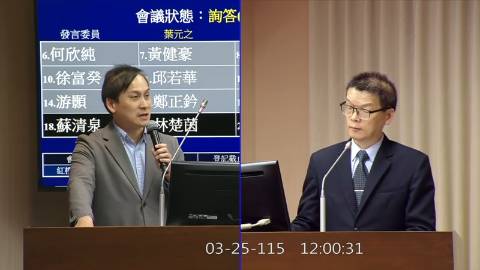 2026-03-25 09:00 第11屆 第5會期 主辦單位：交通委員會 葉元之委員質詢封面