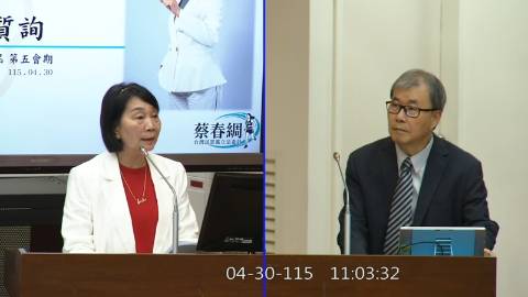 2026-04-30 09:00 第11屆 第5會期 主辦單位：教育及文化委員會 蔡春綢委員質詢封面