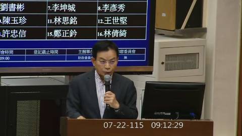 2026-07-22 09:00 第11屆 第5會期 主辦單位：財政委員會 賴士葆委員質詢封面